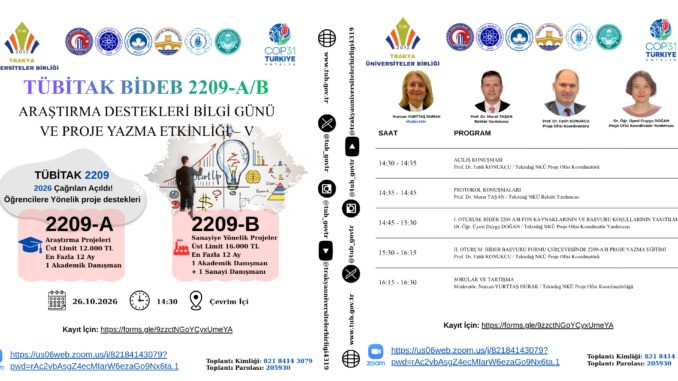 TÜBİTAK BİDEB 2209-A/B Araştırma Destekleri Bilgi Günü ve Proje Yazma Etkinliği Düzenlenecek