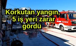 Korkutan yangın, 5 iş yeri zarar gördü (Video)